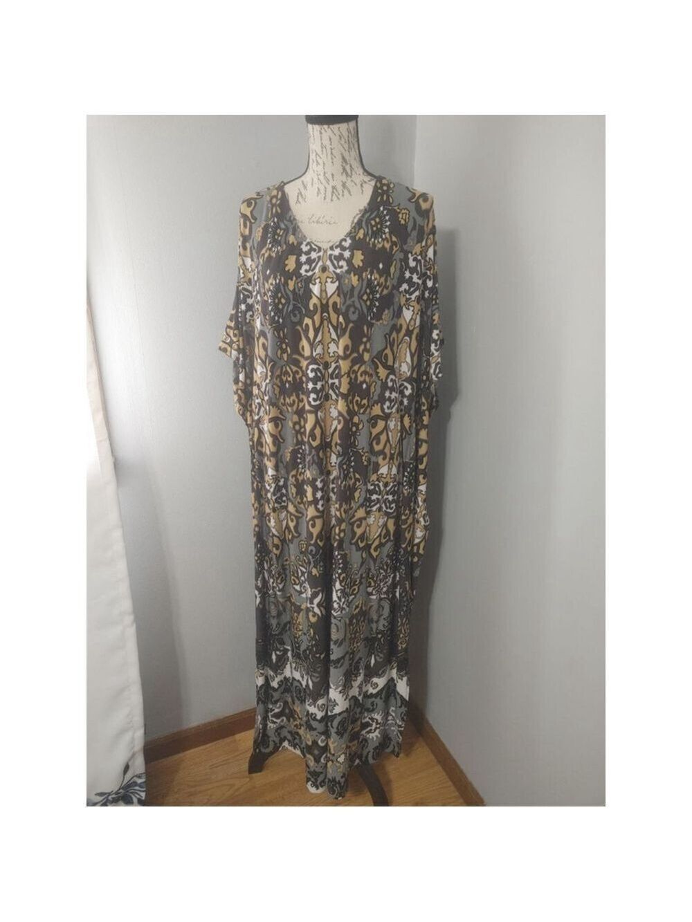 Women's Joan Rivers LP Petite Brown Gold Grey Patterned Maxi Dress